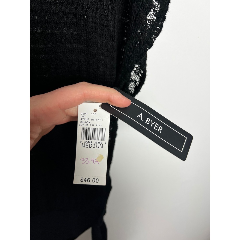 A. Byer Womens‎ Size Medium Black Pointelle Mesh Side Tie Knit Top NWT - Picture 3 of 7